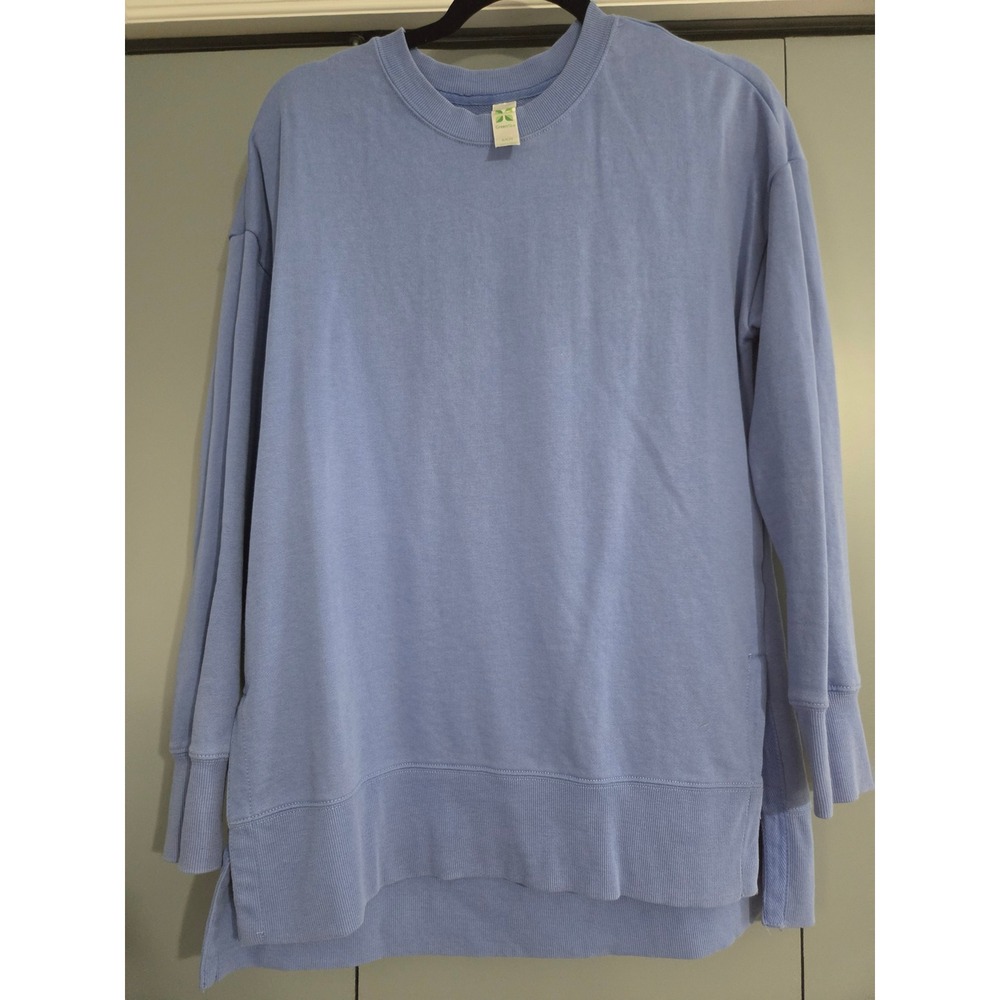 NWOT GreenTea Sweatshirt Small Blue Long Sleeve Side Slit Tunic Pullover